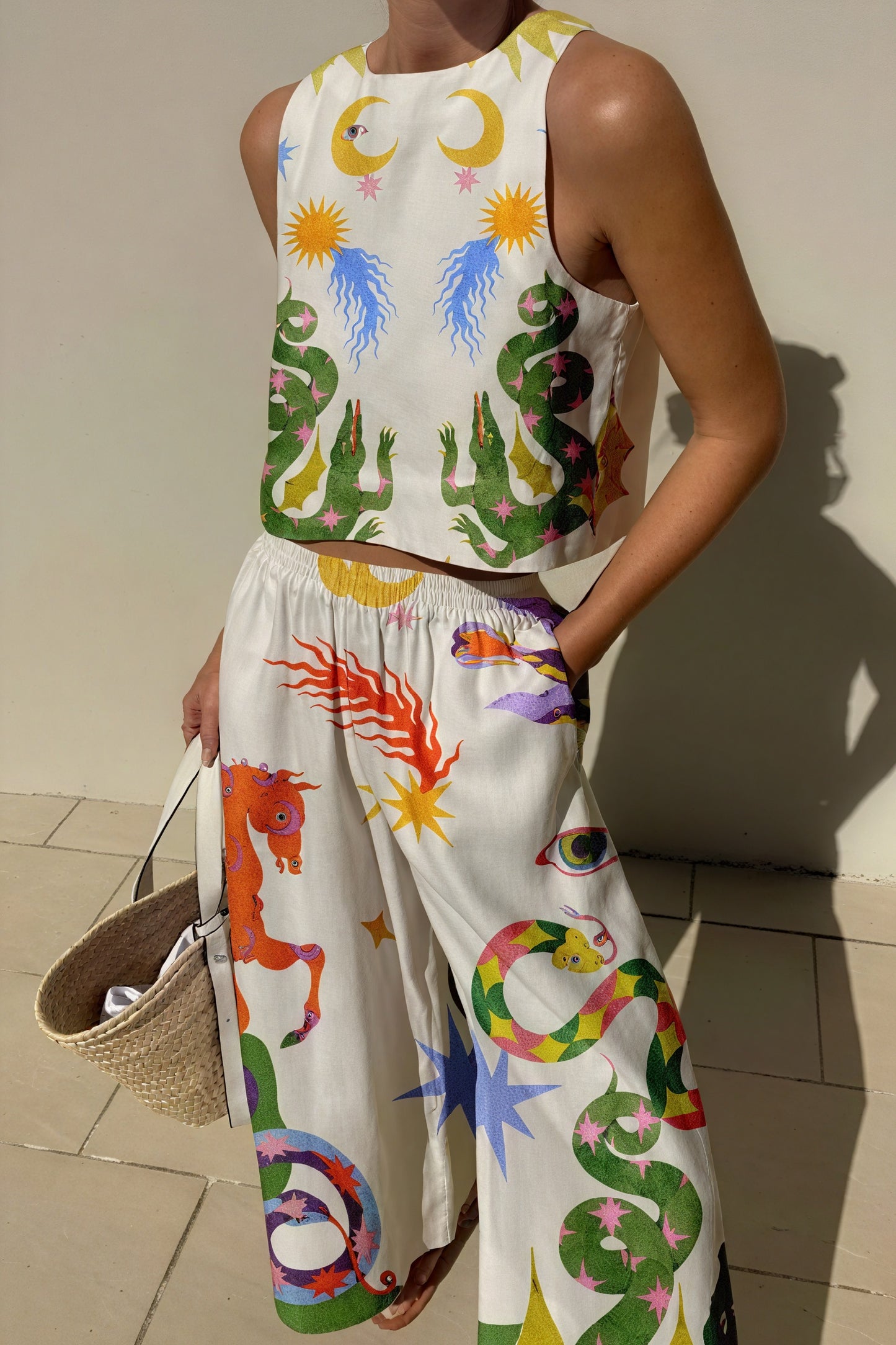 Print Crop Top & Hose - Weites Bein