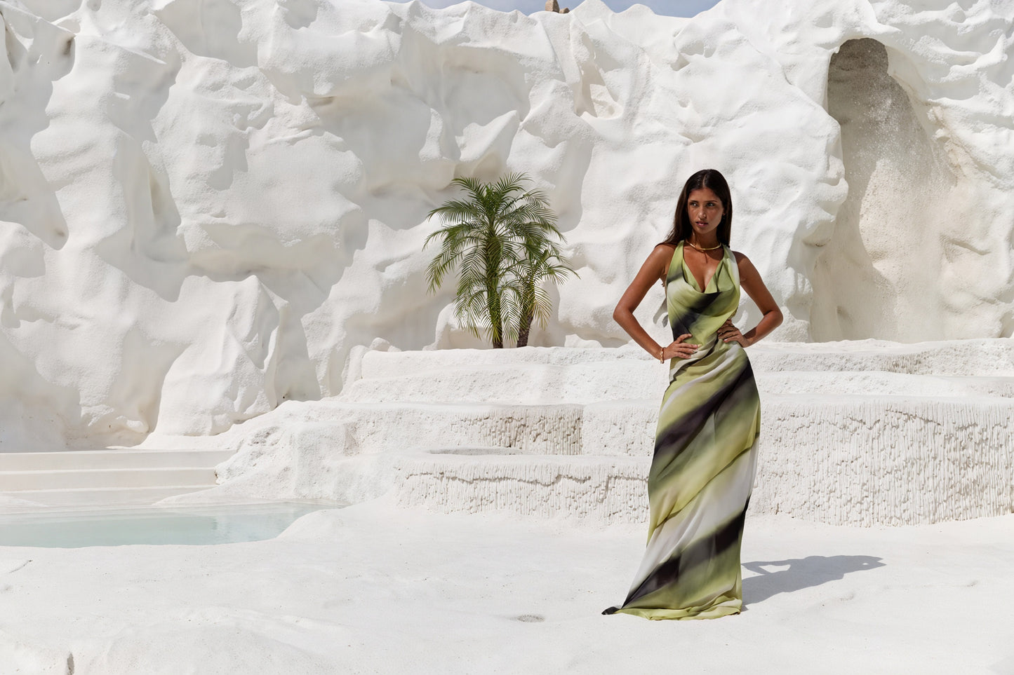 Damen Maxikleid – Ärmellos, Drapierter Ausschnitt, Batik-Print, Fließend-83479-827d6aac-aee9-4a89-af2b-5b7a6c448d57