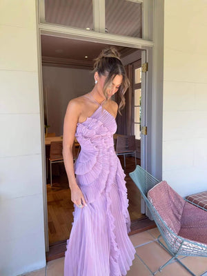 Damen Abendkleid – Plissiert, Halter-Ausschnitt, Rüschendetails, Elegant-83561-02a20977-ea14-4c4a-a51b-7a81933741e2