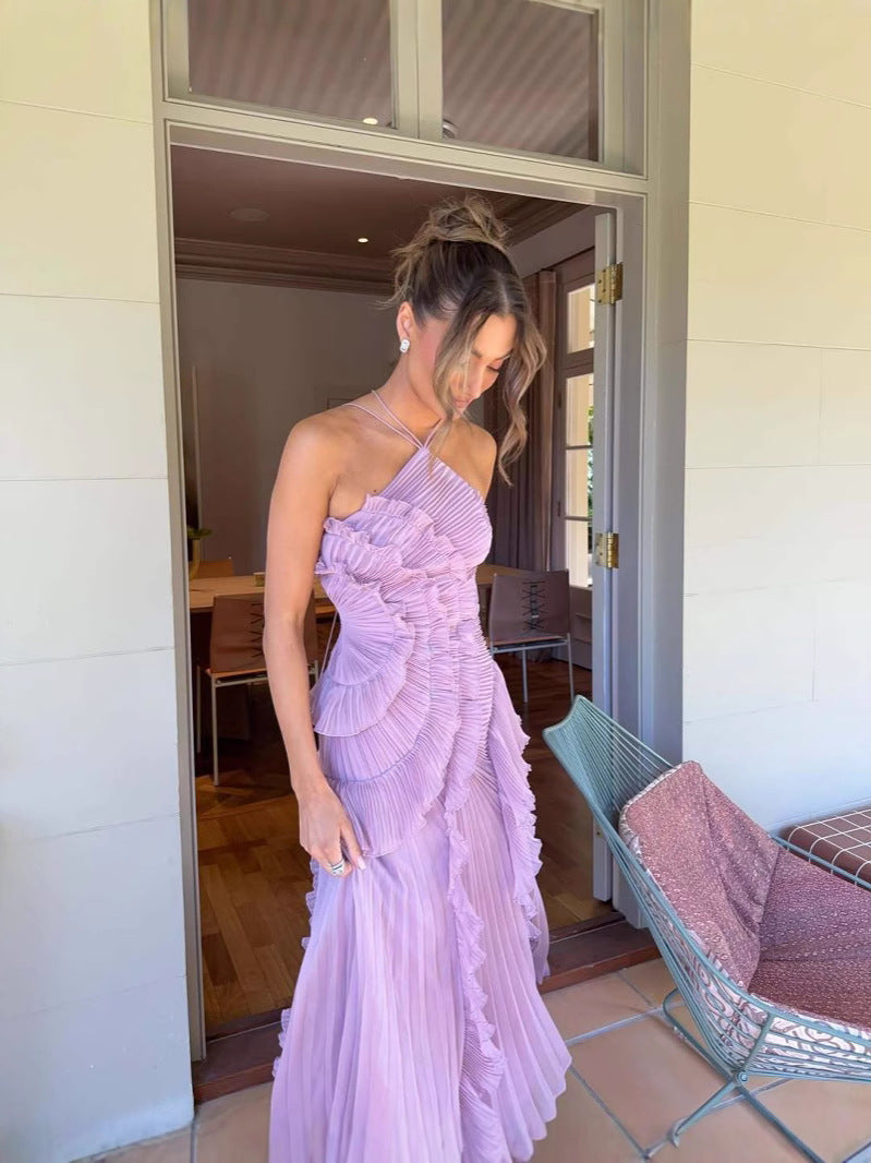 Damen Abendkleid – Plissiert, Halter-Ausschnitt, Rüschendetails, Elegant-83561-02a20977-ea14-4c4a-a51b-7a81933741e2