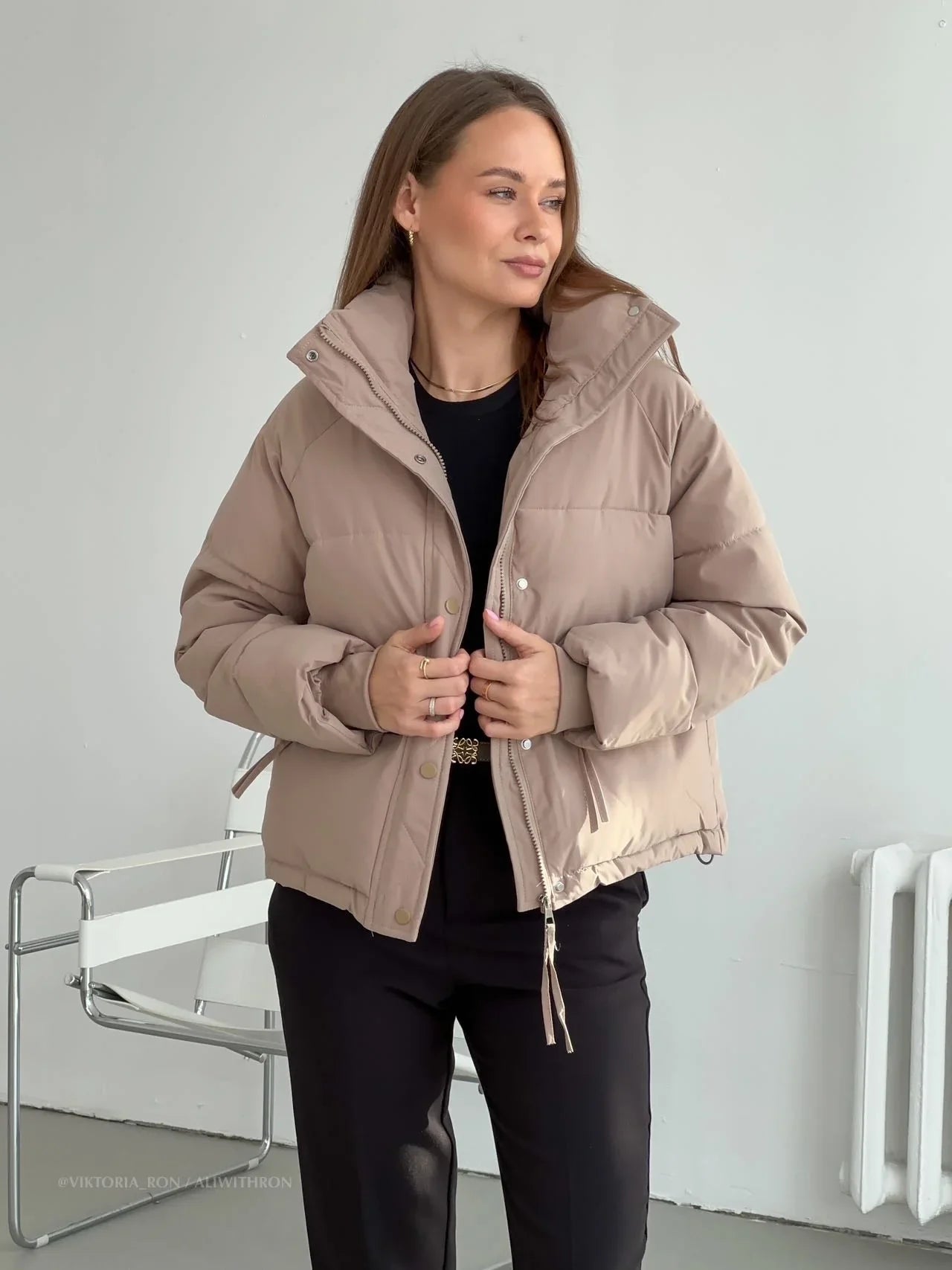 Damen Pufferjacke – Gekürzt, Hoher Kragen, Wasserabweisend-65207-0389de45-debf-48c5-b205-459bdf717965