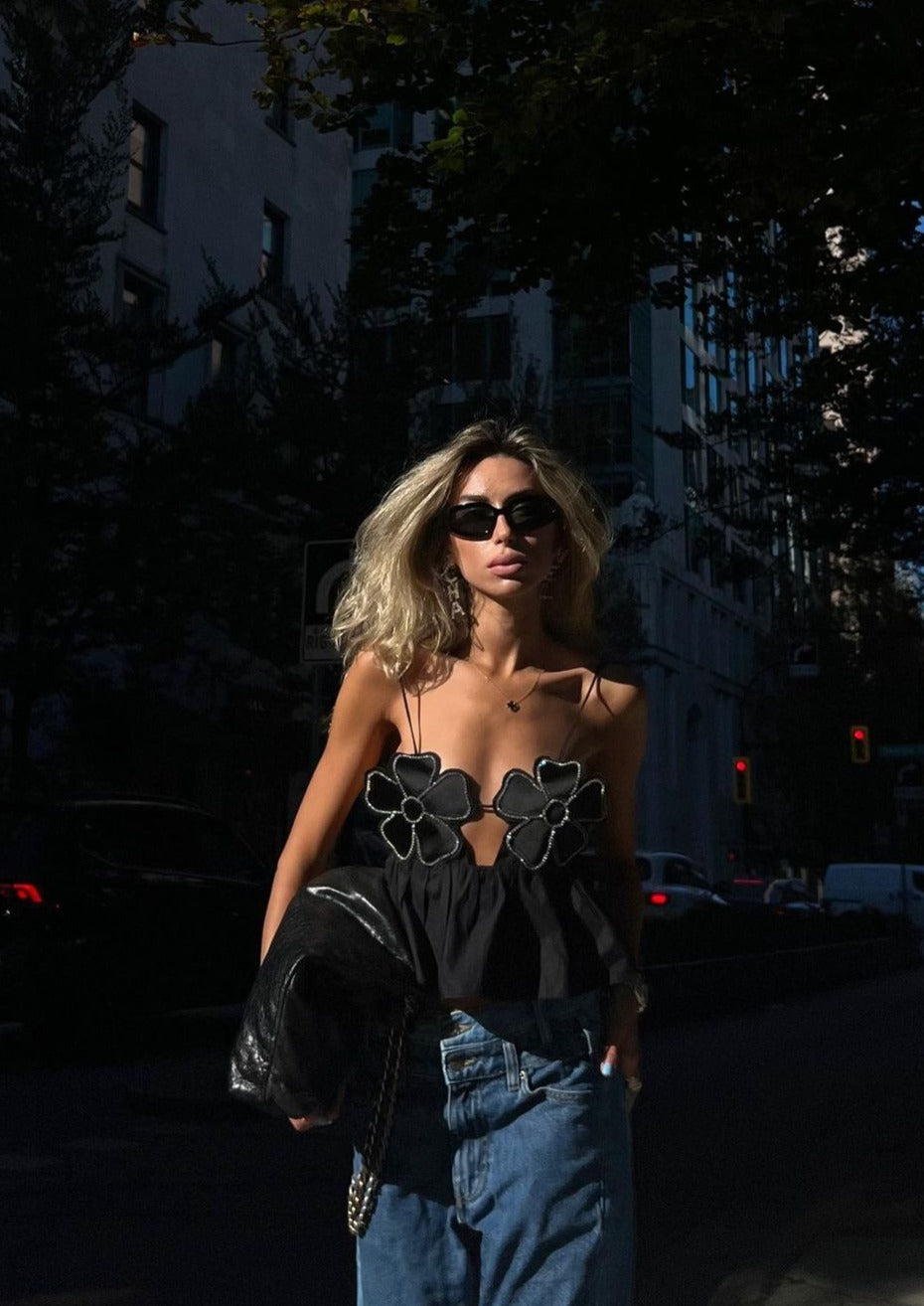 Flower Peplum Top - Halter Neck Detail