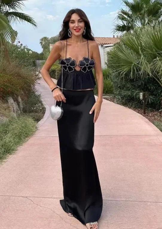 Flower Peplum Top - Halter Neck Detail