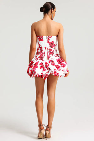 Damen Kleid Trägerlos Blumenmuster Rüschenrock Strukturiertes Oberteil-83685-11c43d6d-3141-4c1a-a676-c1b6ff9f1375