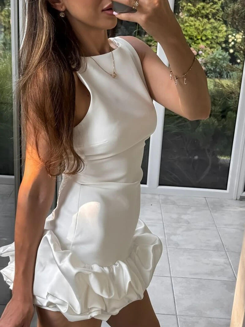 Rüschen Mini-Kleid - Ärmellos, Weiß