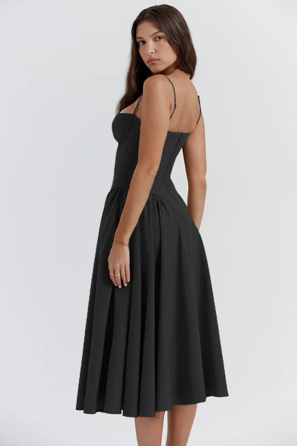 Damen Midi-Kleid – Strukturiertes Oberteil, Faltenrock, Taschen-83506-1d16ad11-4819-45ae-904d-378964f2ae97