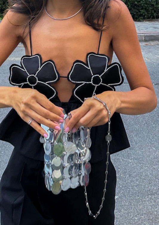 Flower Peplum Top - Halter Neck Detail