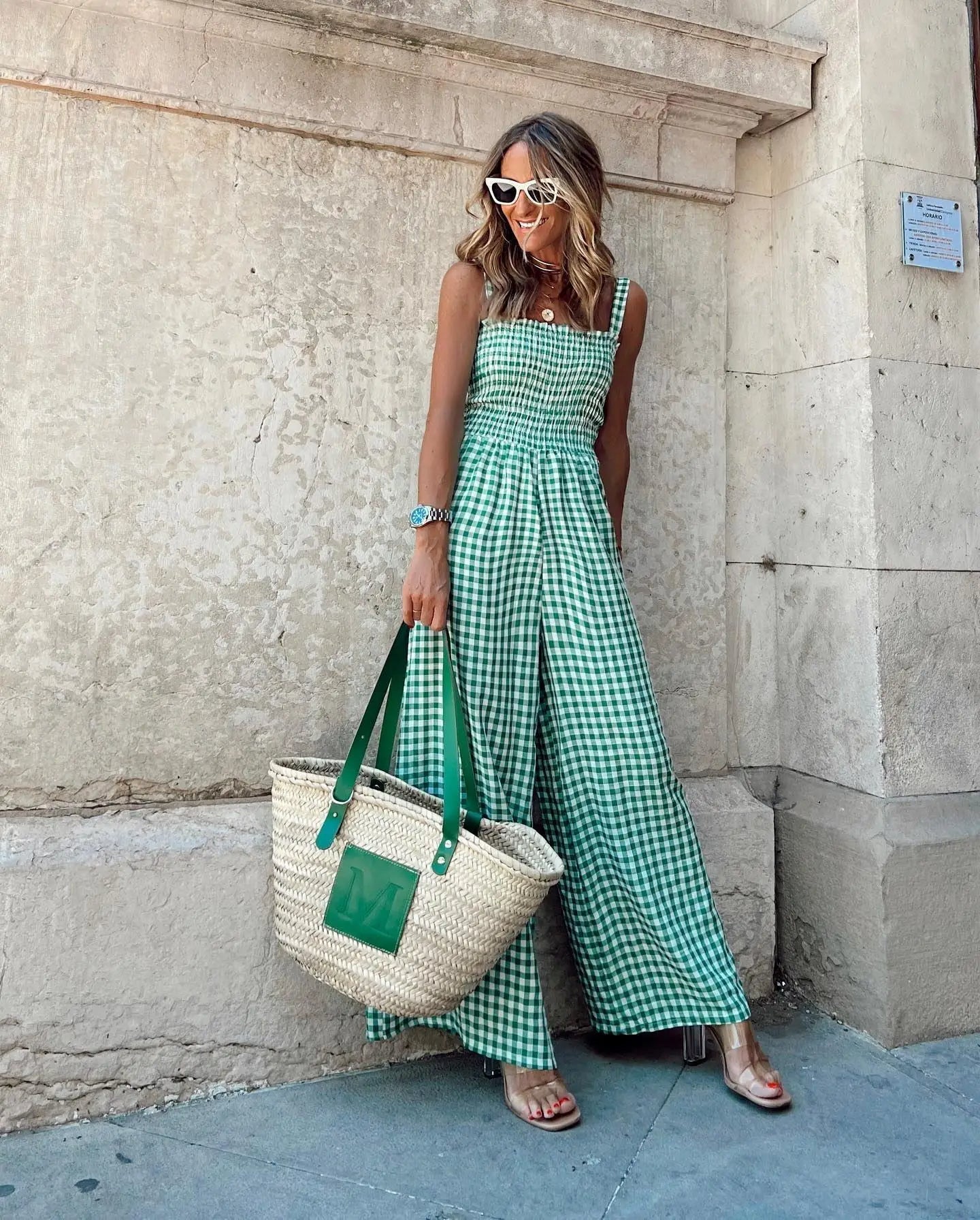 Gingham Jumpsuit - Weites Bein & Karomuster