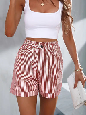 Gestreifte High-Waist Shorts mit Taschen