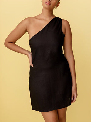 AVA MODA Damen Leinen Mini-Kleid – Asymmetrischer One-Shoulder-Schnitt, Sommer-83276-2349a807-26e8-4dd0-a554-ecd9644cb5f6