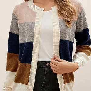Damen Strickcardigan – Gestreiftes Color Block Design, Offene Front-74430-2ad57d49-cef2-4307-bb7a-647797a0d093