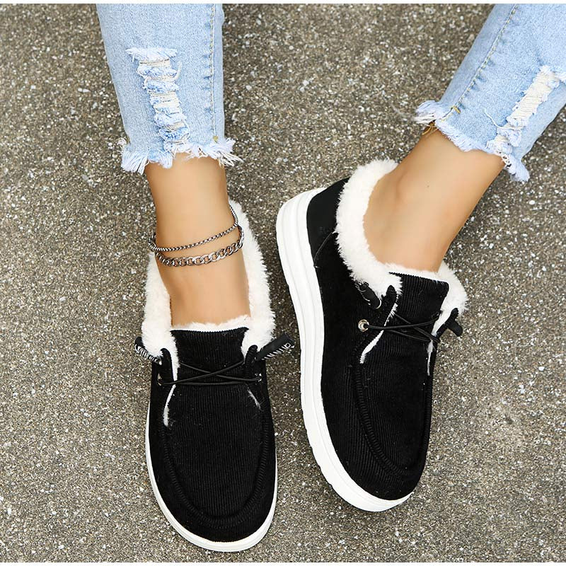 Damen Schuhe – Braune Cord-Schnürschuhe mit Faux-Fur Futter, Warm-82593-2efda9dd-933f-4f6a-b1f8-52239684ab36