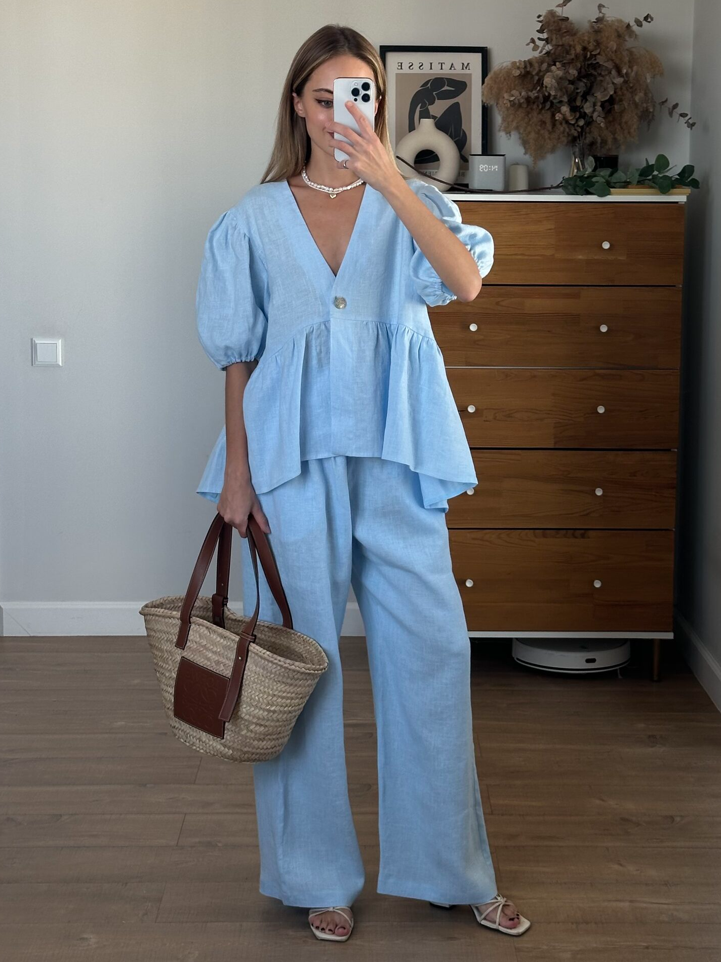 AVA MODA Damen Leinen Zweiteiler – Puffärmel Top & Weite Hose – Passendes Set-83274-350be112-09bf-4698-93ad-a45ce3b240ee