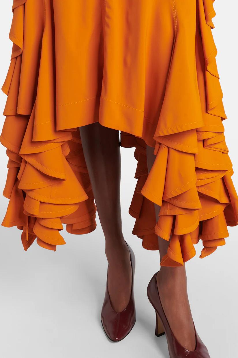 High-Low Kleid Orange - V-Ausschnitt