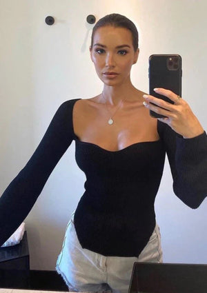 Ribbed Knit Top - Asymmetrical Hemline