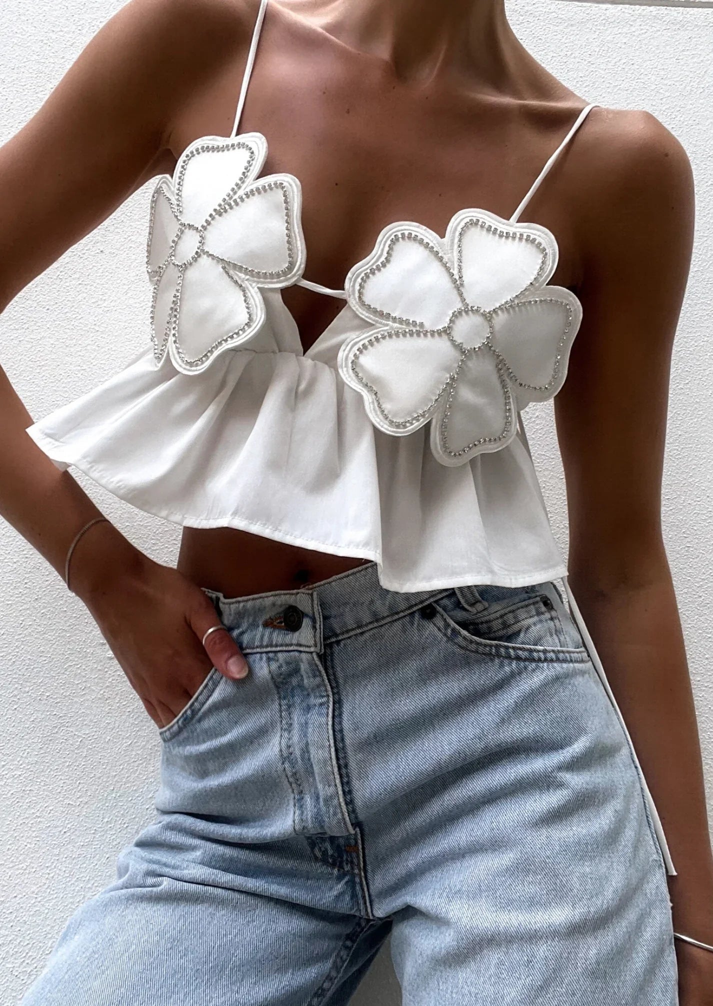Flower Peplum Top - Halter Neck Detail