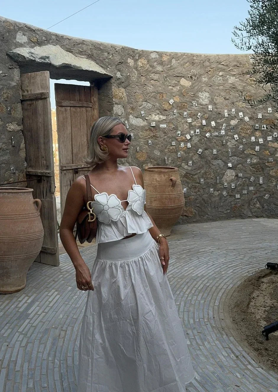 Flower Peplum Top - Halter Neck Detail