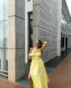 A-Linien Kleid - Gelb, schulterfrei