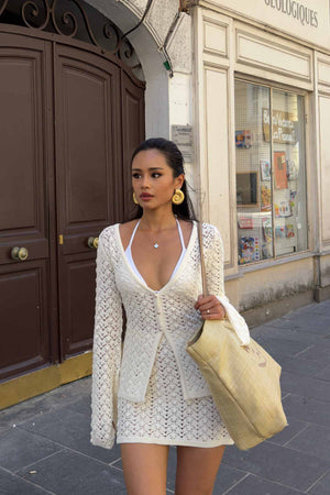 Gehäkeltes Cardigan-Set mit Minirock