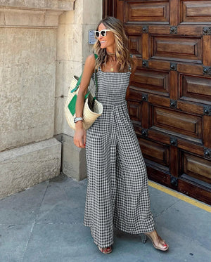 Gingham Jumpsuit - Weites Bein & Karomuster