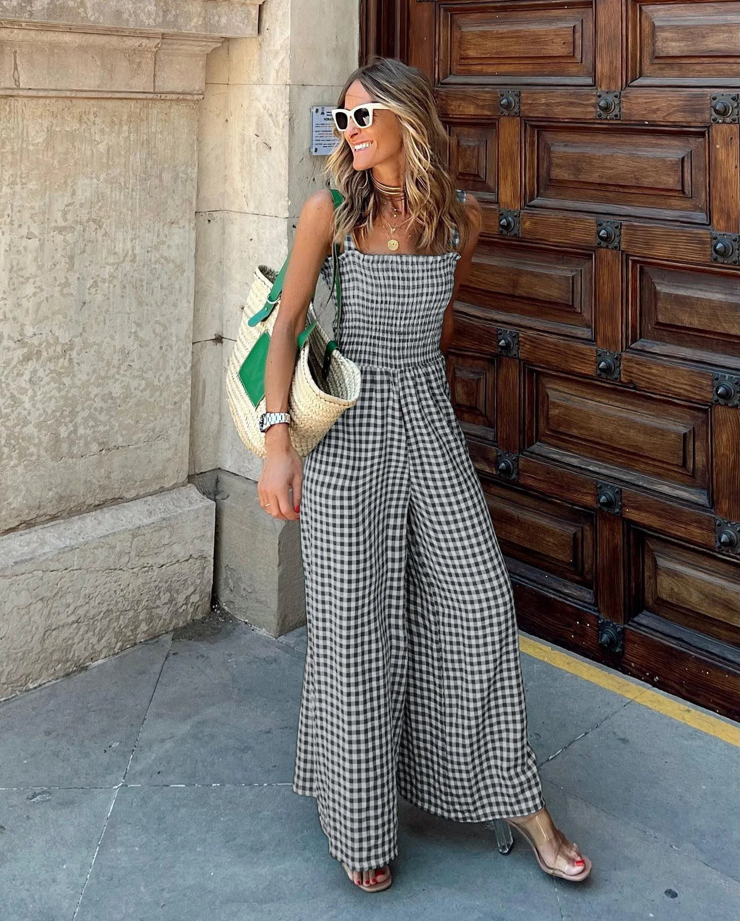 Gingham Jumpsuit - Weites Bein & Karomuster