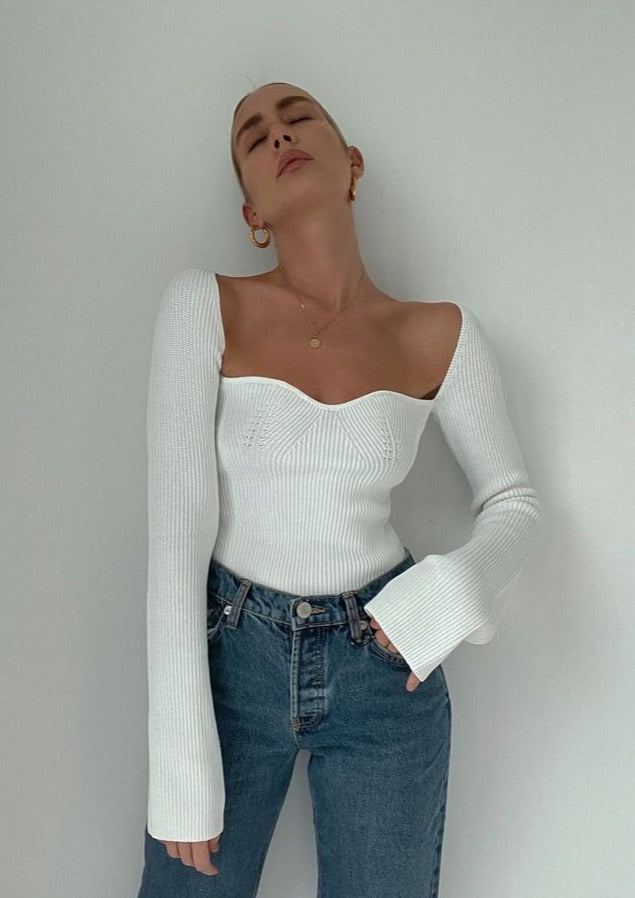 Ribbed Knit Top - Asymmetrical Hemline