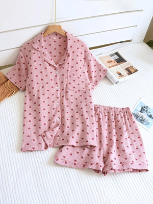 Herz-Pyjama Set - Kurzarm & Shorts