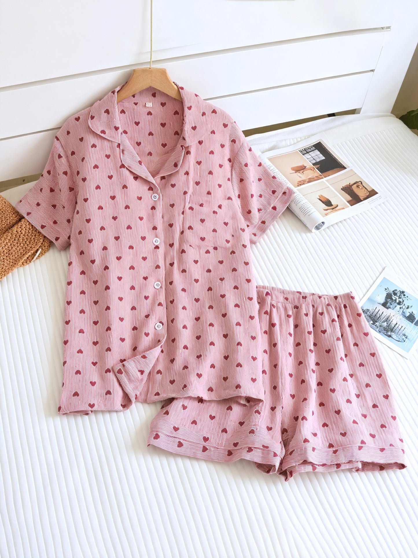 Herz-Pyjama Set - Kurzarm & Shorts