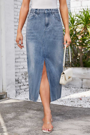 Midi Jeansrock mit Schlitz & Bund