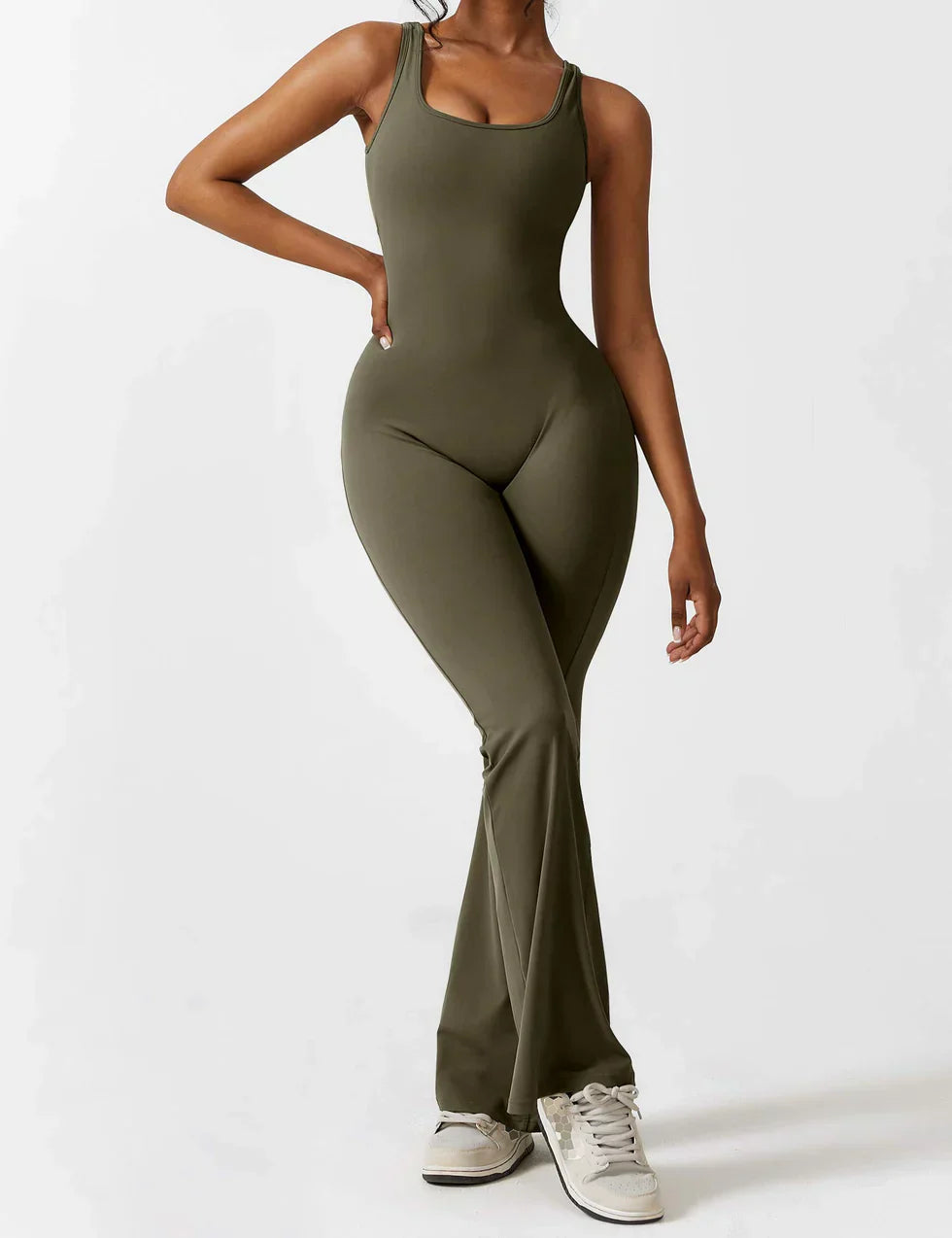 Damen Jumpsuit – Ärmellos, Offener Rücken, Schlaghose, Figurbetont, Dehnbar-83507-5bc0f3ba-3120-46eb-999f-7fb5cc8f1216