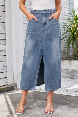 Midi Jeansrock mit Schlitz & Bund