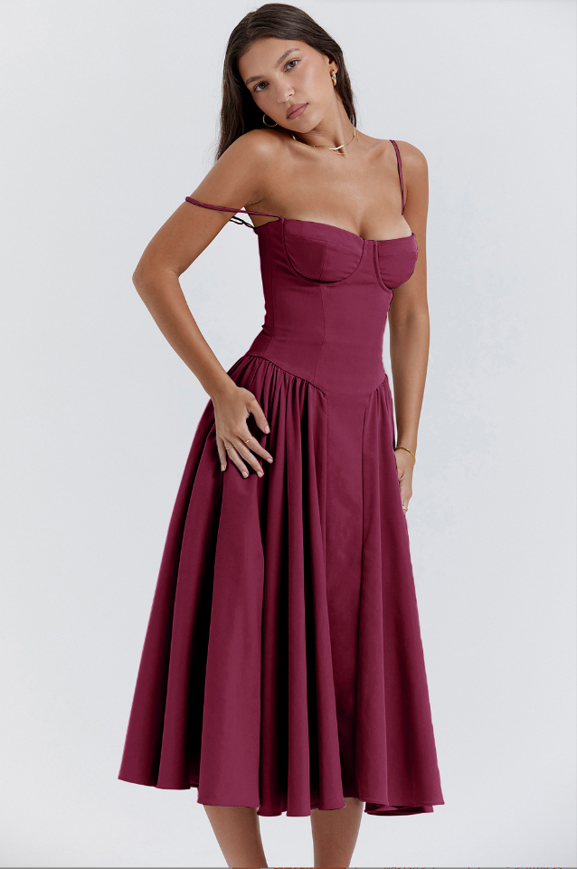 Damen Midi-Kleid – Strukturiertes Oberteil, Faltenrock, Taschen-83506-5ec8a616-a471-4894-98b6-a1024b7fc681
