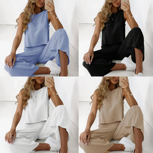 Damen Zweiteiler – Ärmelloses Oberteil, Weite Hose, Lässiger Sommer-Look, AVA MODA-64478-67f052a1-2f4a-43b4-a385-8b3b952f029c