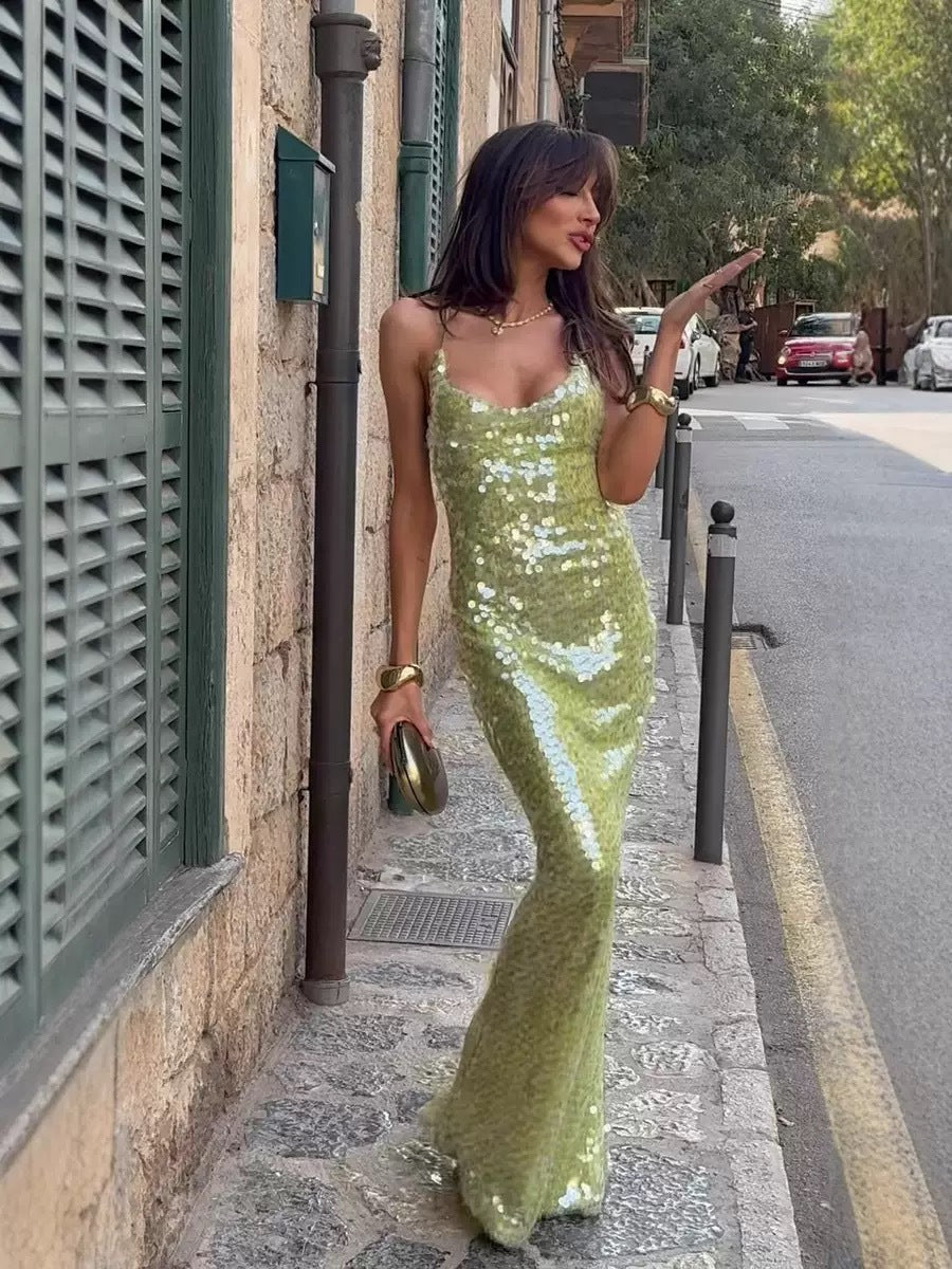 AVA MODA Damen Maxikleid Pailletten – Spaghettiträger, Glamourös-83278-64d4180c-f1a5-4f0e-a5d7-86bbdabc9c86