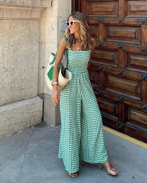 Gingham Jumpsuit - Weites Bein & Karomuster