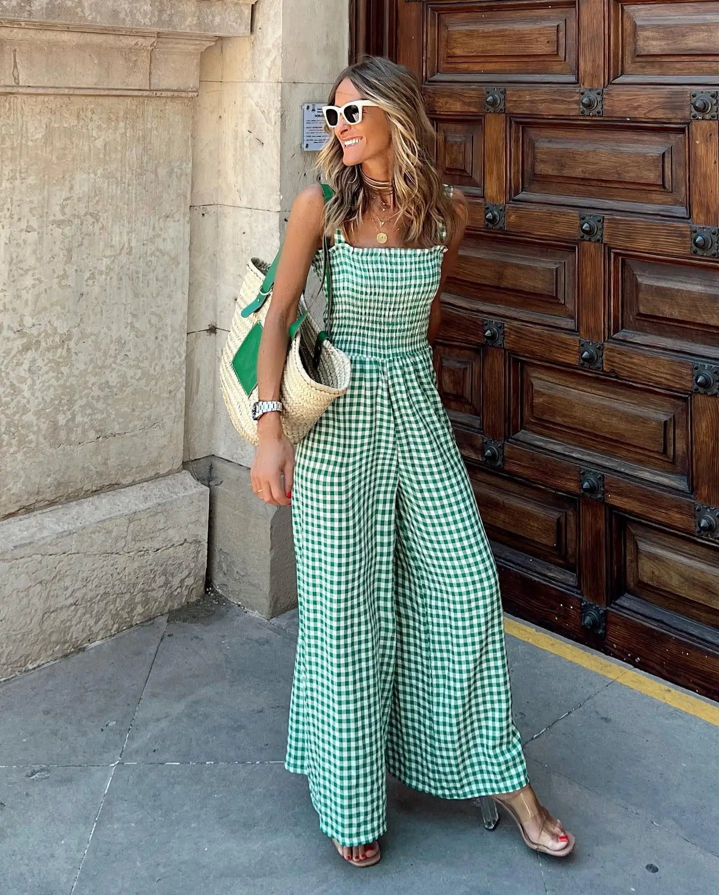 Gingham Jumpsuit - Weites Bein & Karomuster