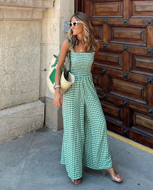 Gingham Jumpsuit - Weites Bein & Karomuster