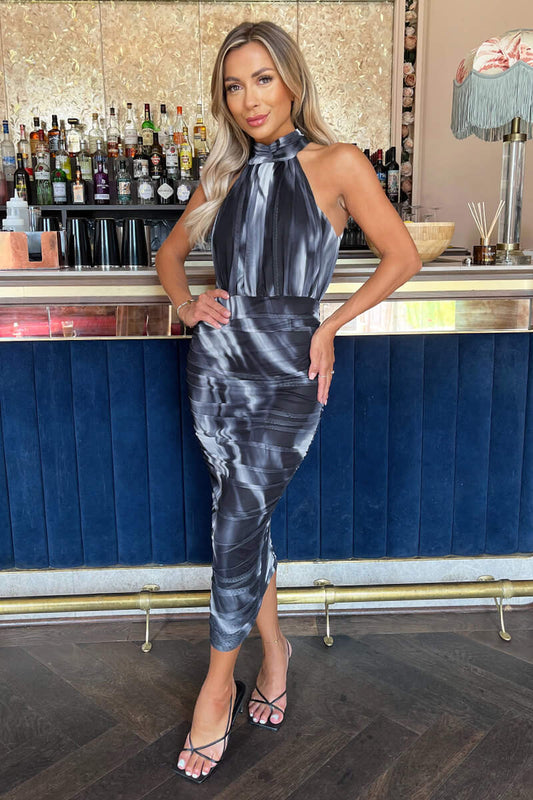 Halterneck Midi-Kleid mit Schlitz