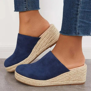 Damen Schuhe Wildleder Keilabsatz Espadrille Slip-On-83367-6a0e0668-7c4f-48fb-b50b-aea27e9a0aba