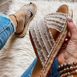 Damen Sandalen – Kreuzriemen, Seilsohle, Textil-Obermaterial, Casual Stil-72720-f03e7cd0-0022-47a3-b658-23c22140c106