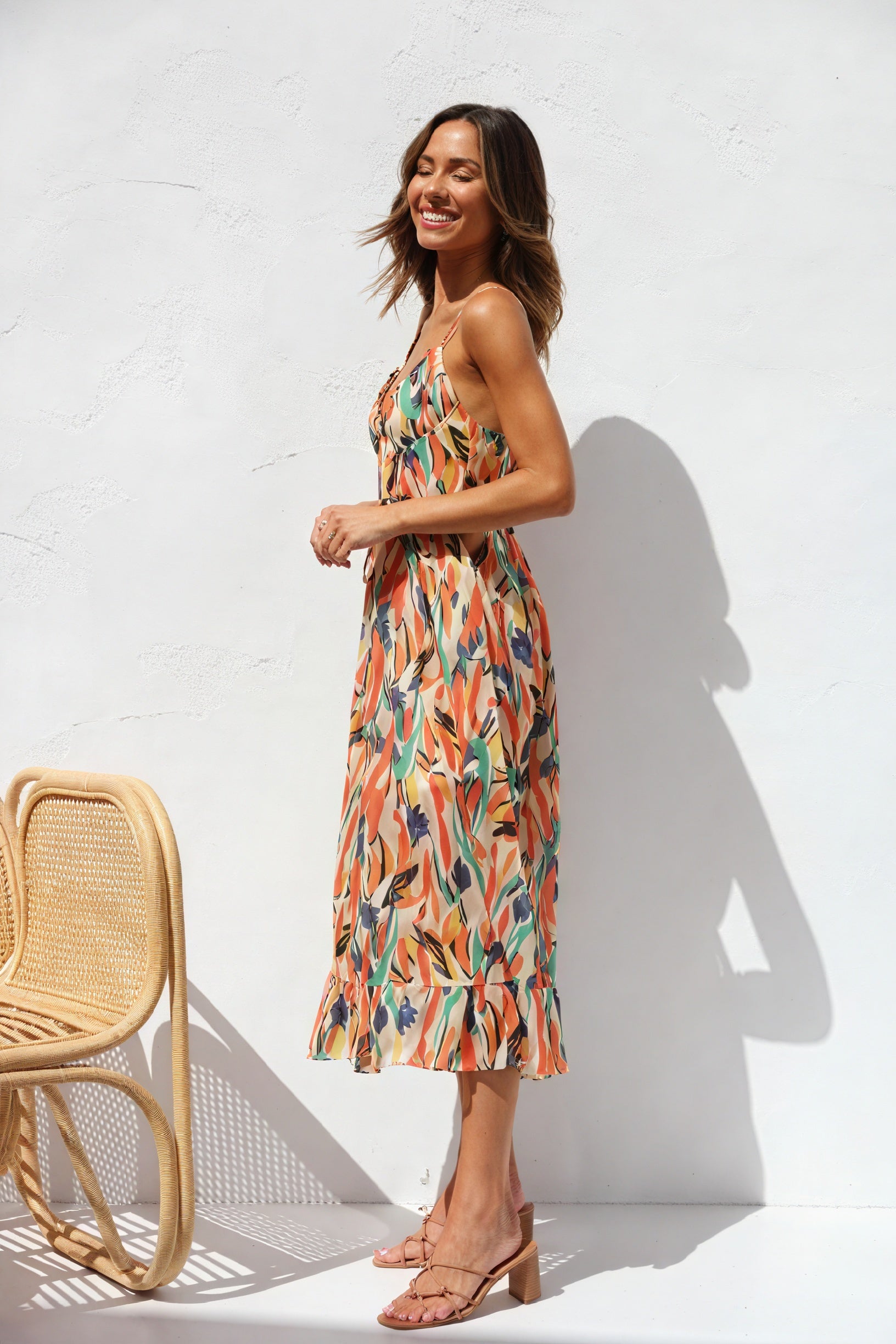Abstract Print Maxi Dress - V-Neck