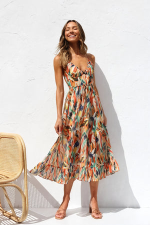Abstract Print Maxi Dress - V-Neck