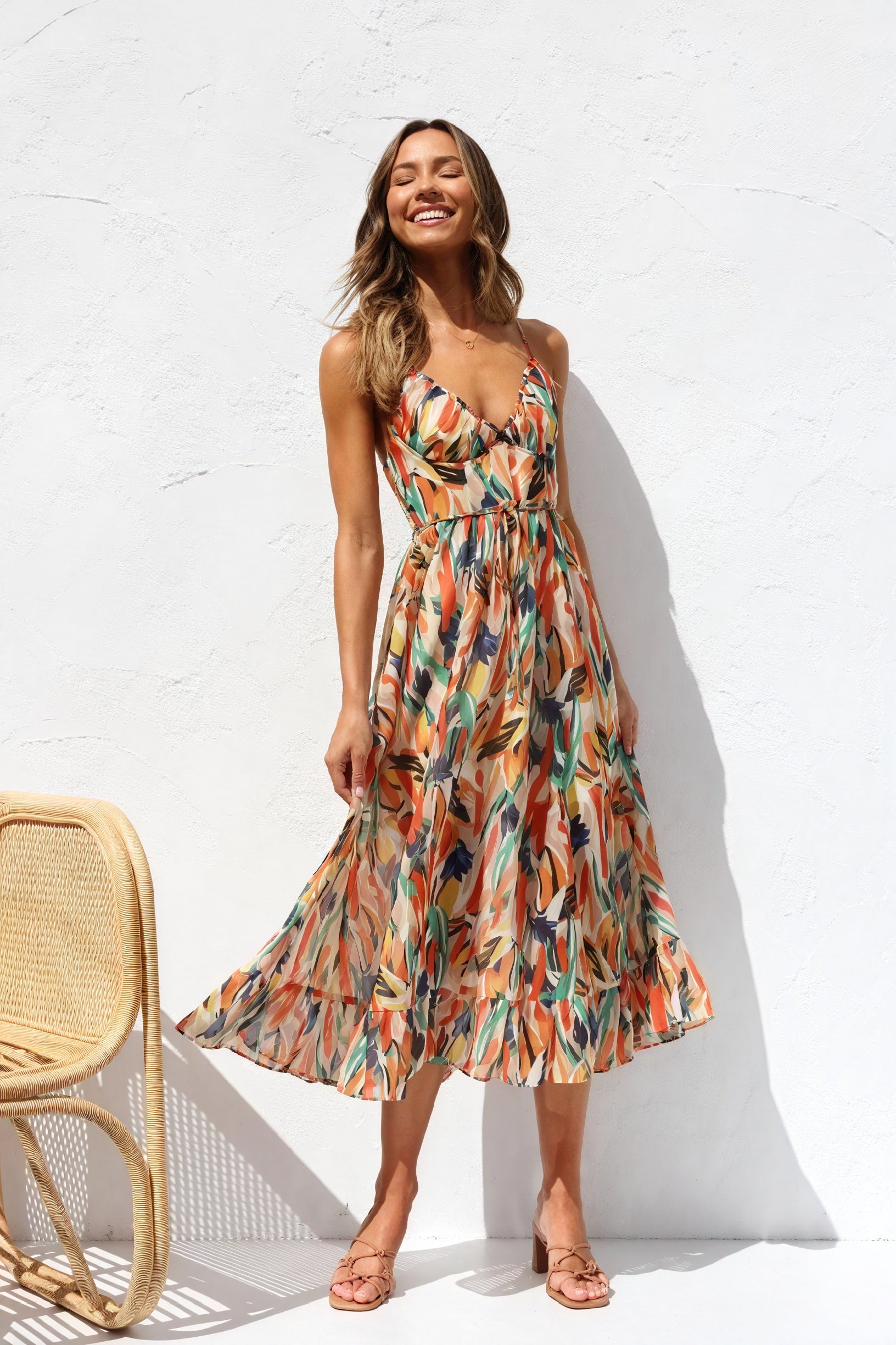 Abstract Print Maxi Dress - V-Neck