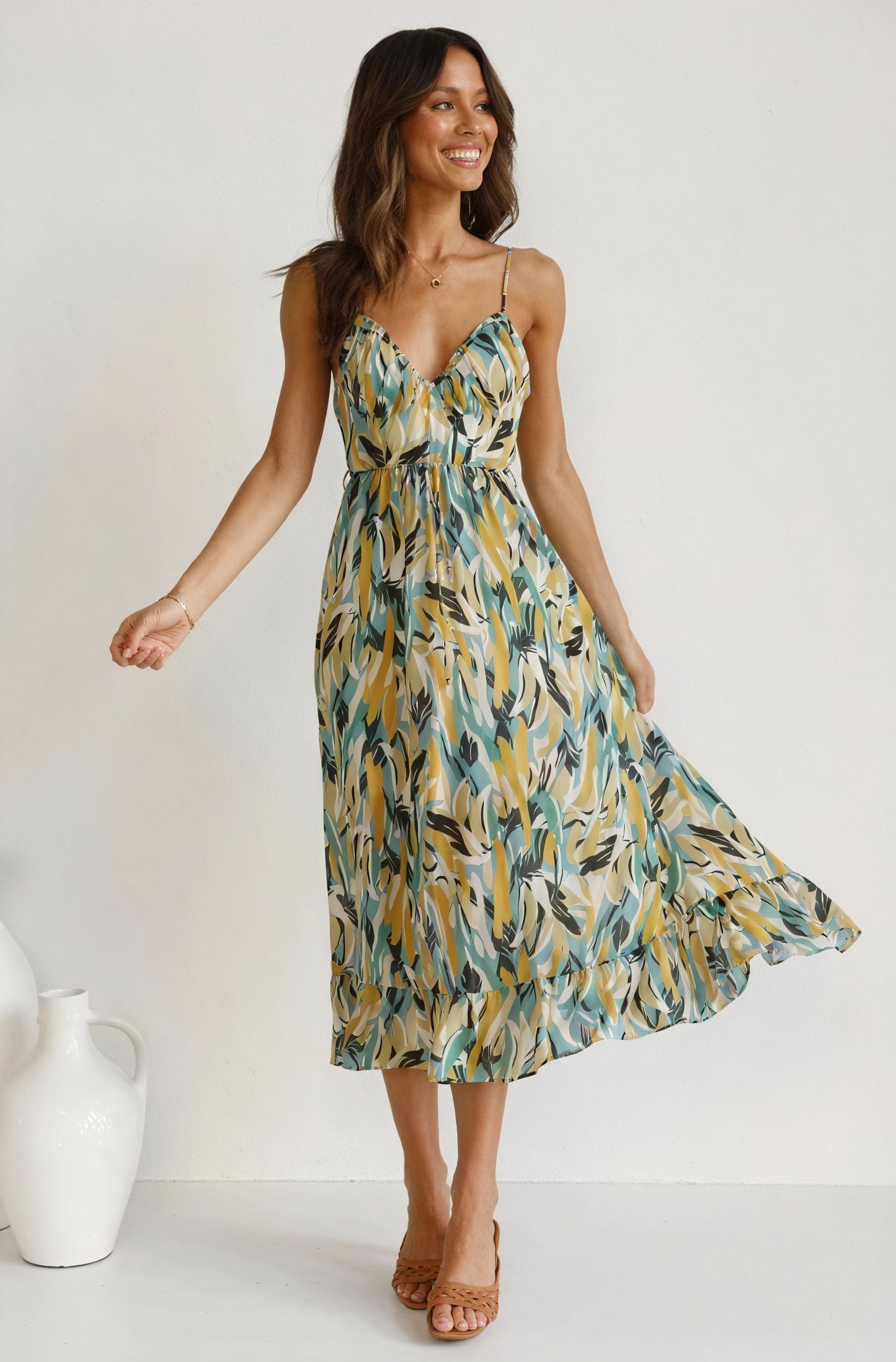 Abstract Print Maxi Dress - V-Neck