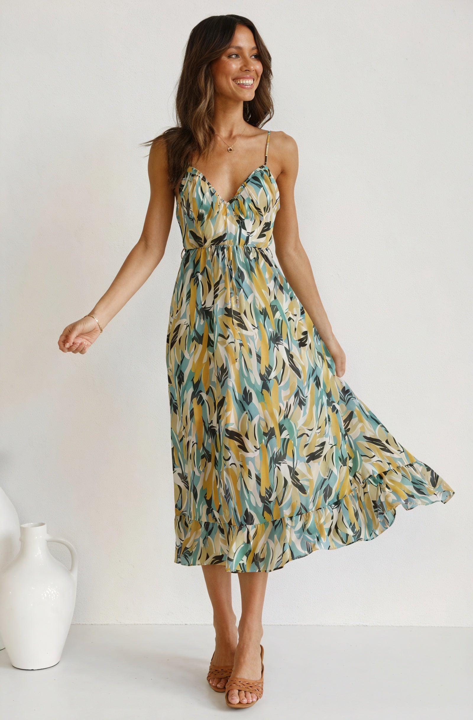 Abstract Print Maxi Dress - V-Neck