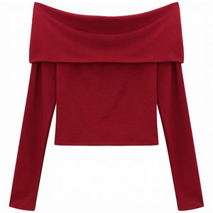 Schulterfreies Cropped Top - Lange Ärmel, Rot