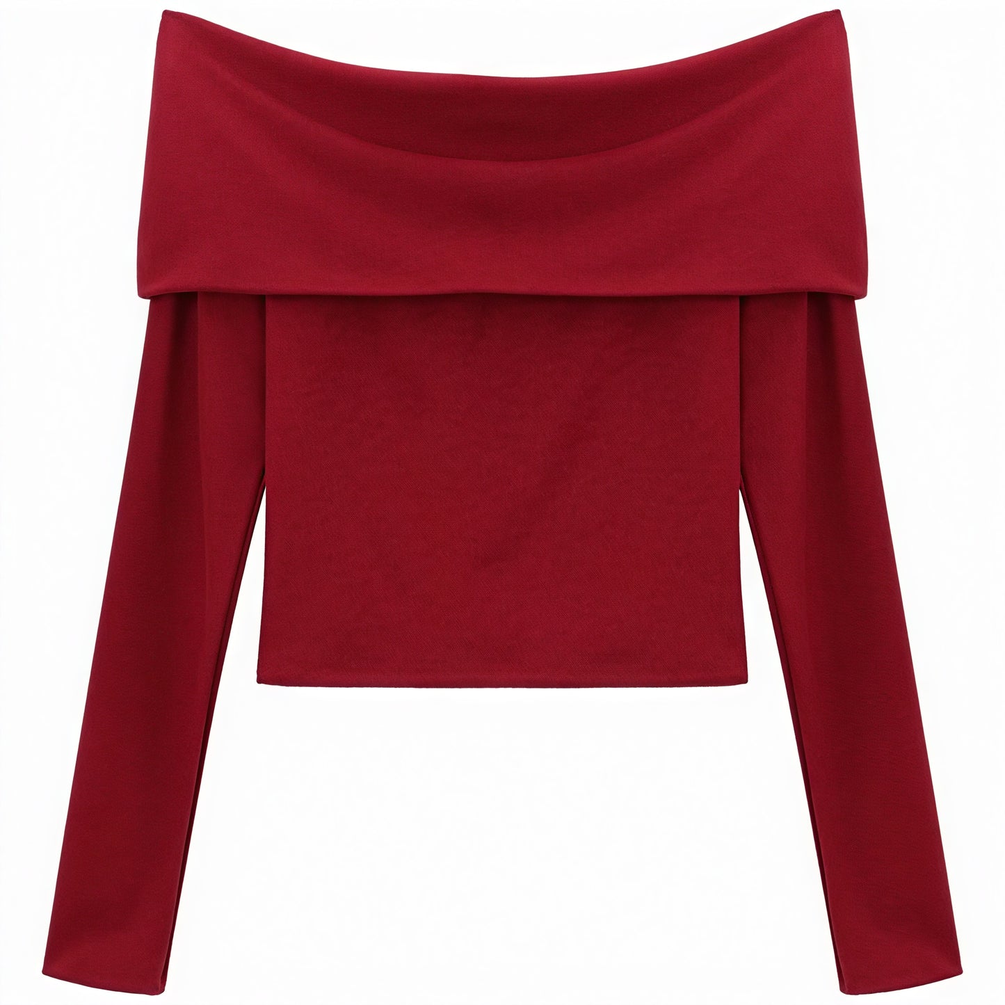 Schulterfreies Cropped Top - Lange Ärmel, Rot
