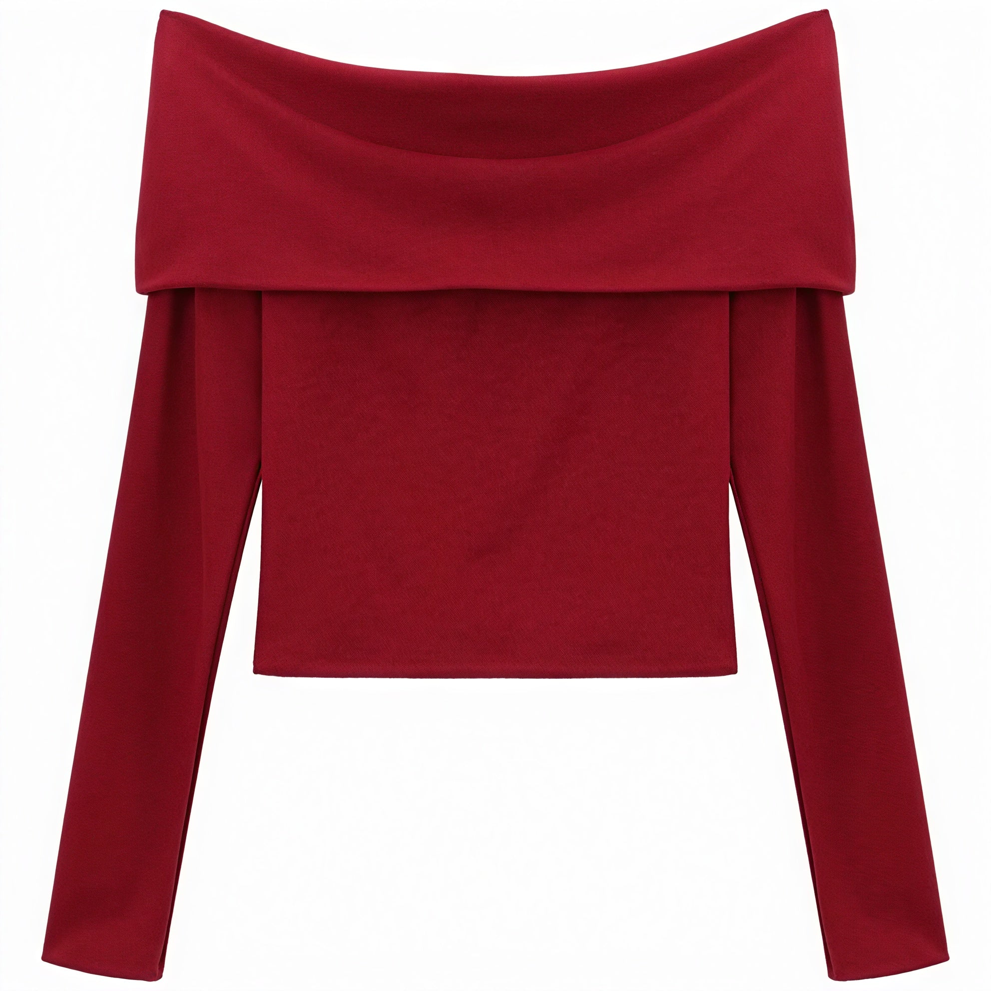 Schulterfreies Cropped Top - Lange Ärmel, Rot
