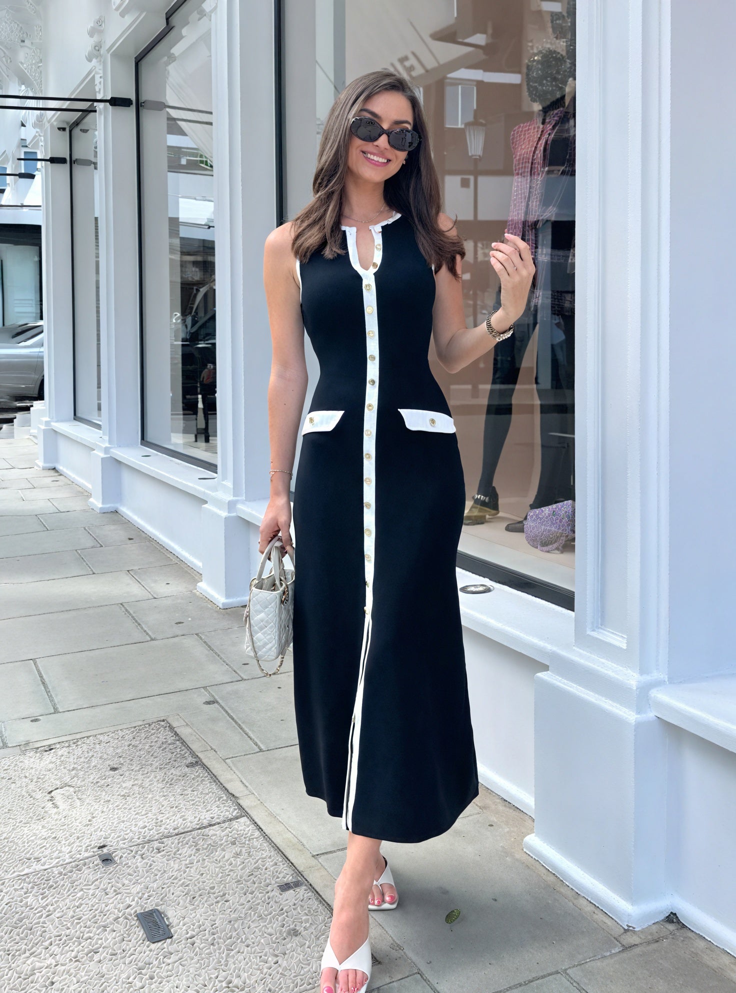 Knitted Midi Dress - Button Front, Fitted