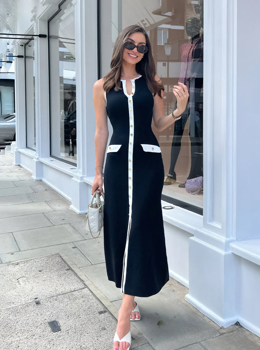 Knitted Midi Dress - Button Front, Fitted